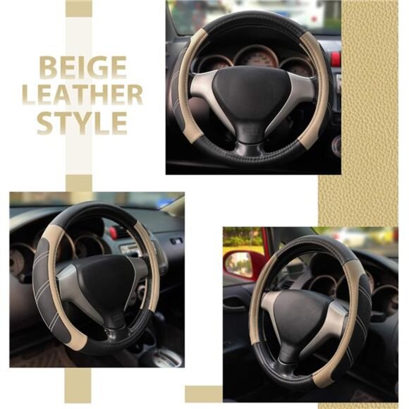 Sport Leather Steering Wheel Cover 14 1/2 inch to 15 inch Universal, Padded Soft - Picture 4 of 7